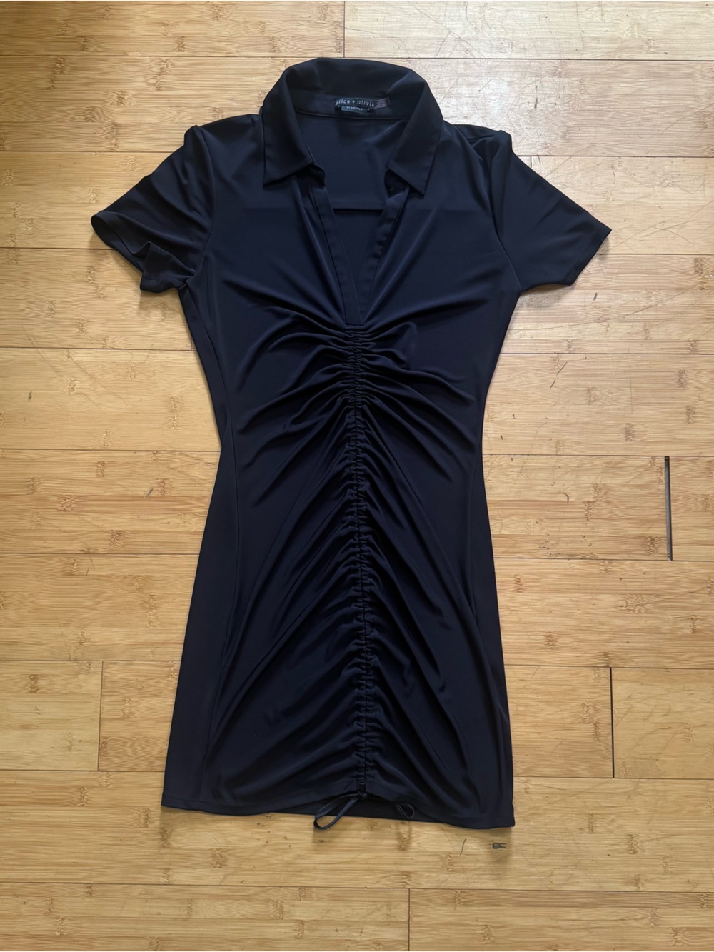 Alice + Olivia Classics Marsha Ruched Polo Dress Black size Medium
